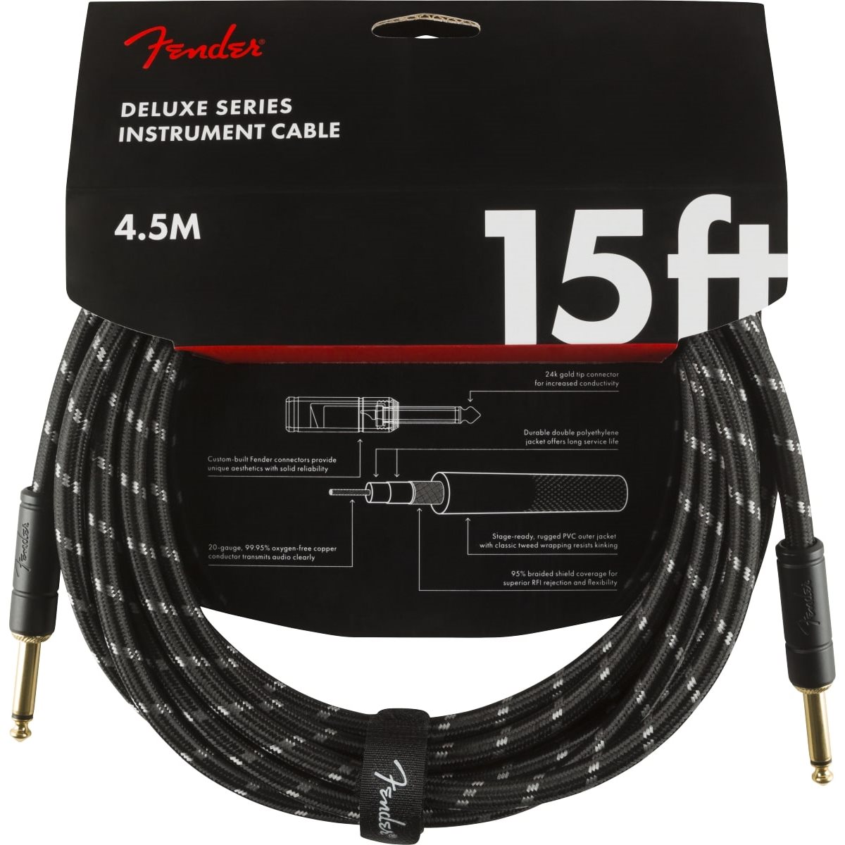 FENDER - DELUXE INSTRUMENT CABLE - Black TWEED - 15ft